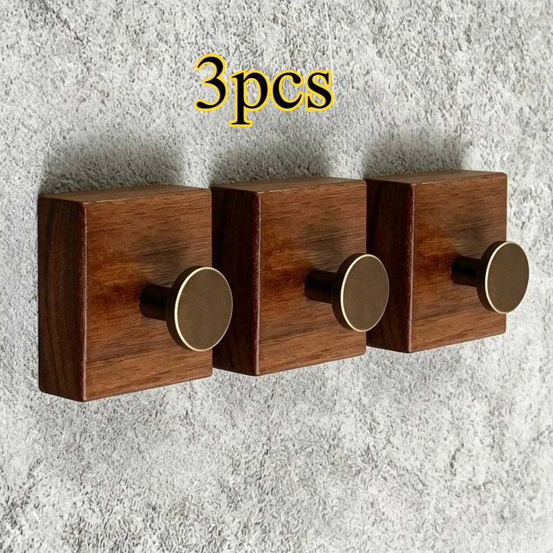 Walnut‑wood brass hooks, suitable for bedrooms, bathrooms and entryways