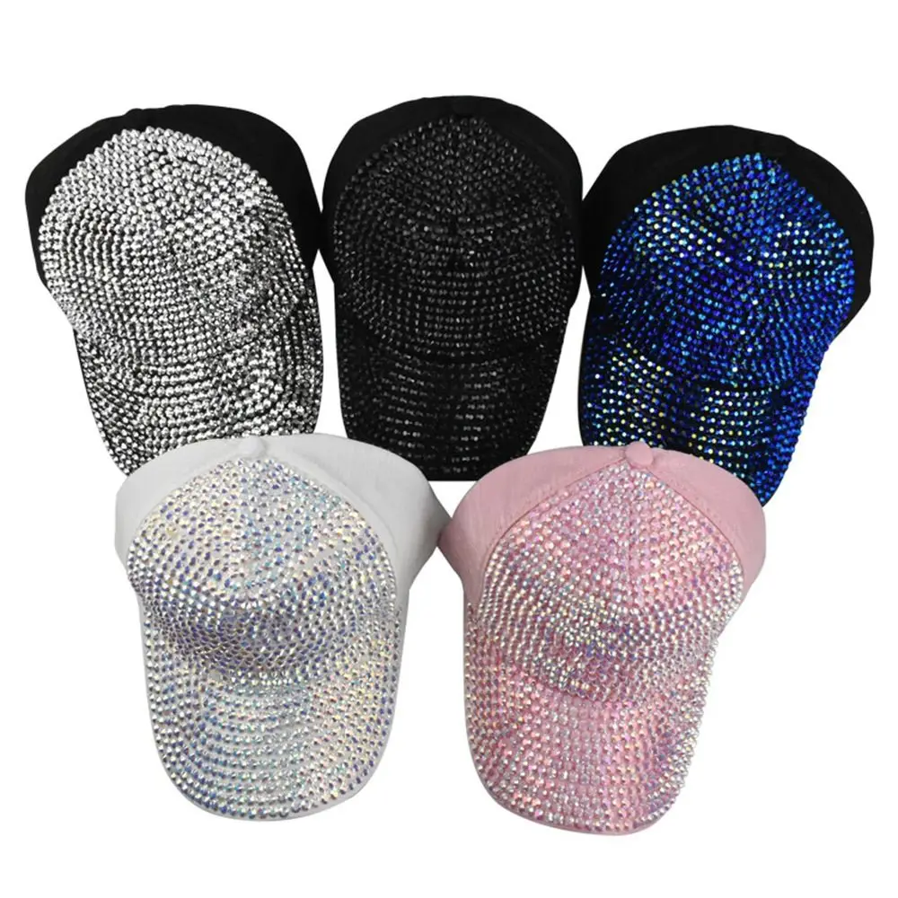 Fashion Luxury Rhinestones Sequins Baseball Cap for Women Girls Summer Cotton Hat Snapback Hiphop Hat