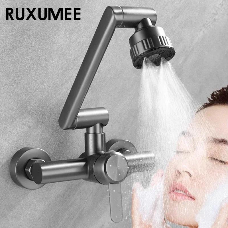 

360° Rotatable Wall-Mounted Kitchen Faucet - 4 Modes, Polished Chrome, Hot Cold Mixing