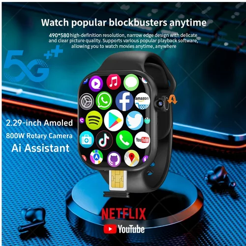 Imagen 2 del producto VP39 5G Smartwatch S11 Plus 5G LTE Android 12.0 Reloj inteligente con 190 ° Cámara giratoria GPS WIFI Brújula Play Store Ranura para tarjeta Sim