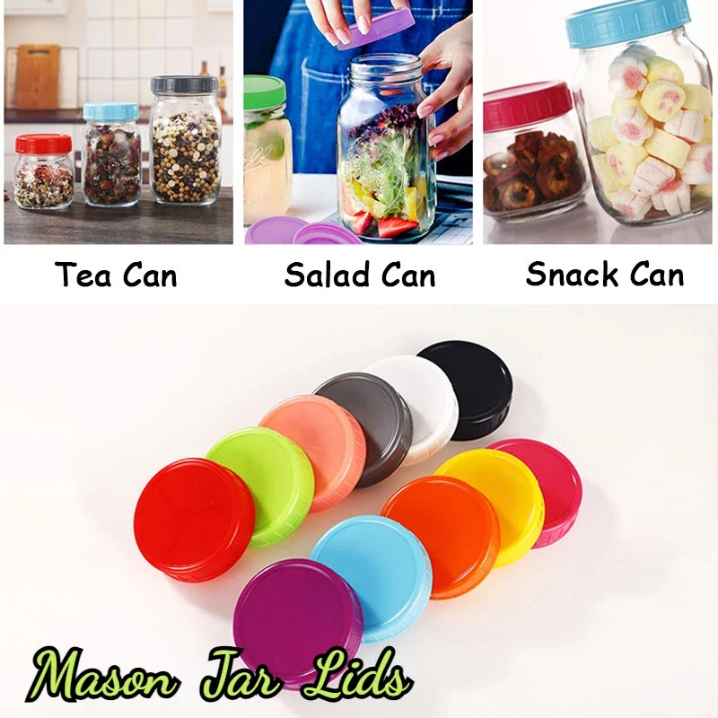 

Mason Jar Lids,Compatible with Ball,Kerr&Other Brands,Vibrant Colored Plastic Caps for Canning&Storage Jars,Airtight&Spill-Proof