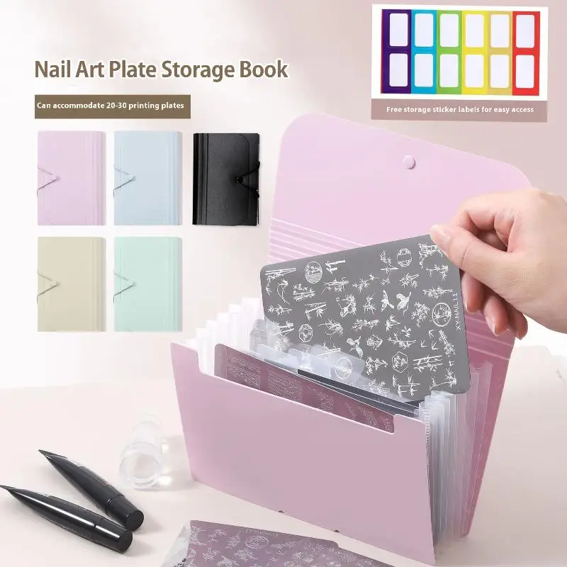 A6 Orgel Tasche Rechteckige Nail art Stamping Platte Halter 7 Slot Leere Vorlage Lagerung Organizer Broschüre Nagel Platte Fall