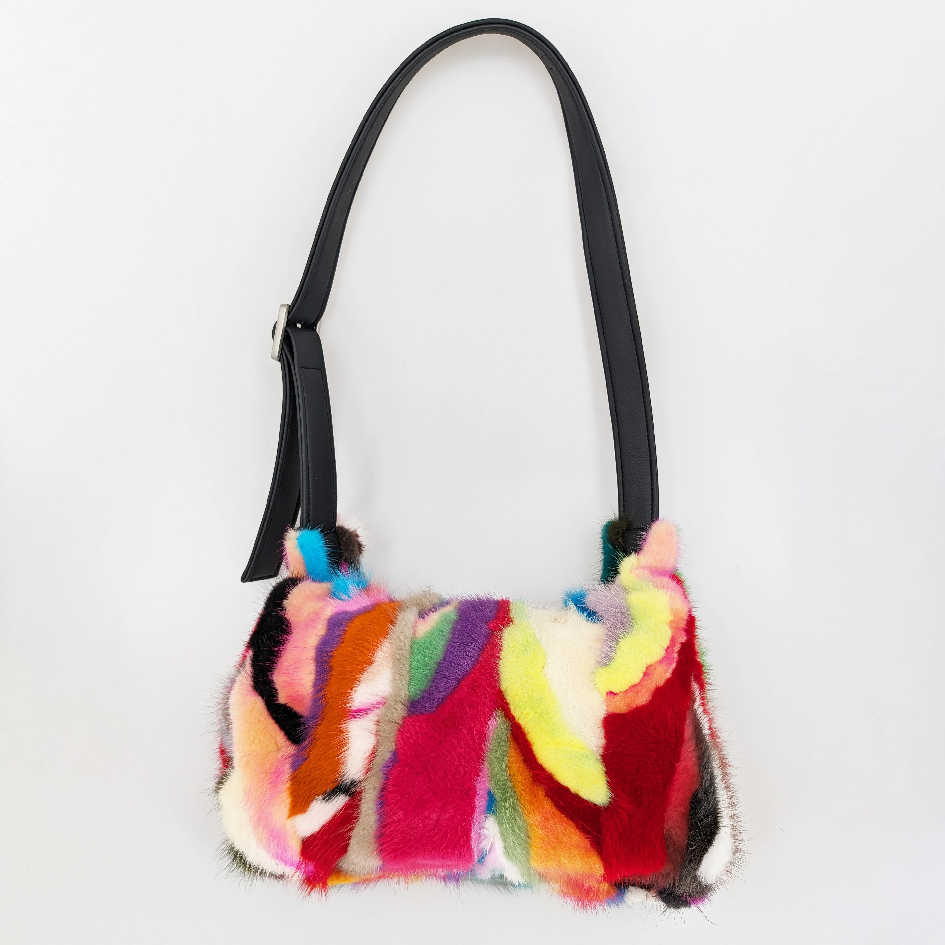 real mink fur shoulder bag  multicolour