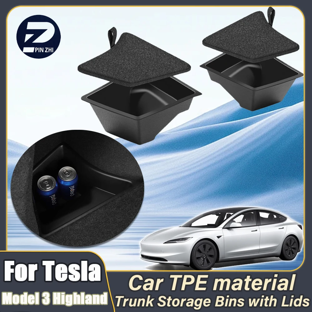 Trunk Side Organizer Storage Box For Tesla Model 3 Highland 2024 2025 TPE Material Rear Trunk Storage Bins Side Box with Lids