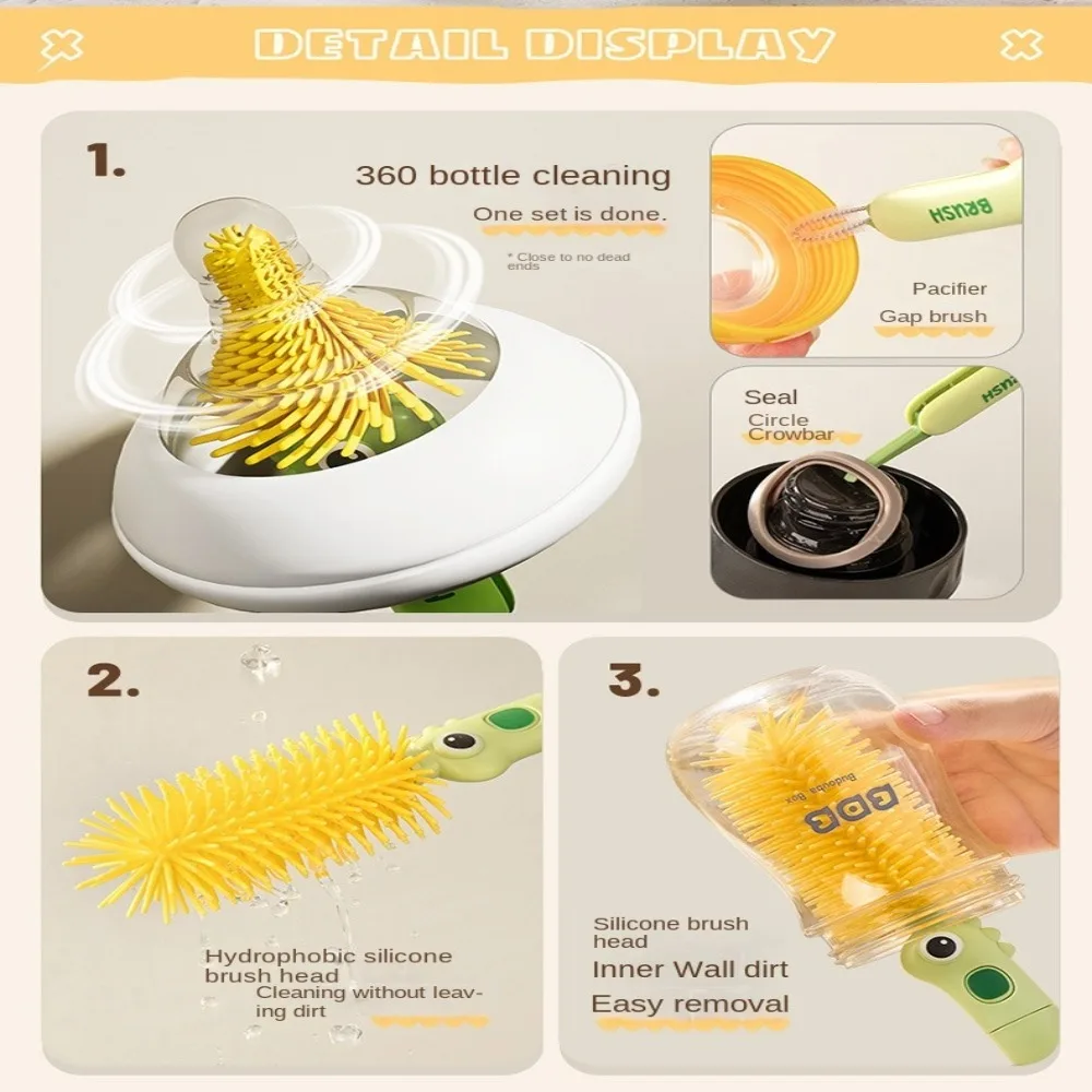 

2PCS/SET 3-in-1 Baby Bottle Cleaner Set Silicone Multi-functional Nipple Brush Long Handle 360 Degree Rotation Cup Cleaning Tool