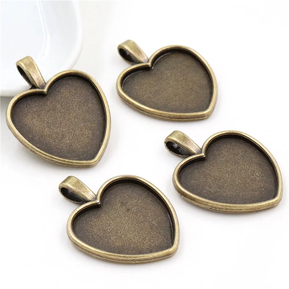 New Fashion 5pcs 25mm Heart  Inner Size Antique Bronze And Antique Silver Colors Plated Heart Cabochon Base Setting Pendant