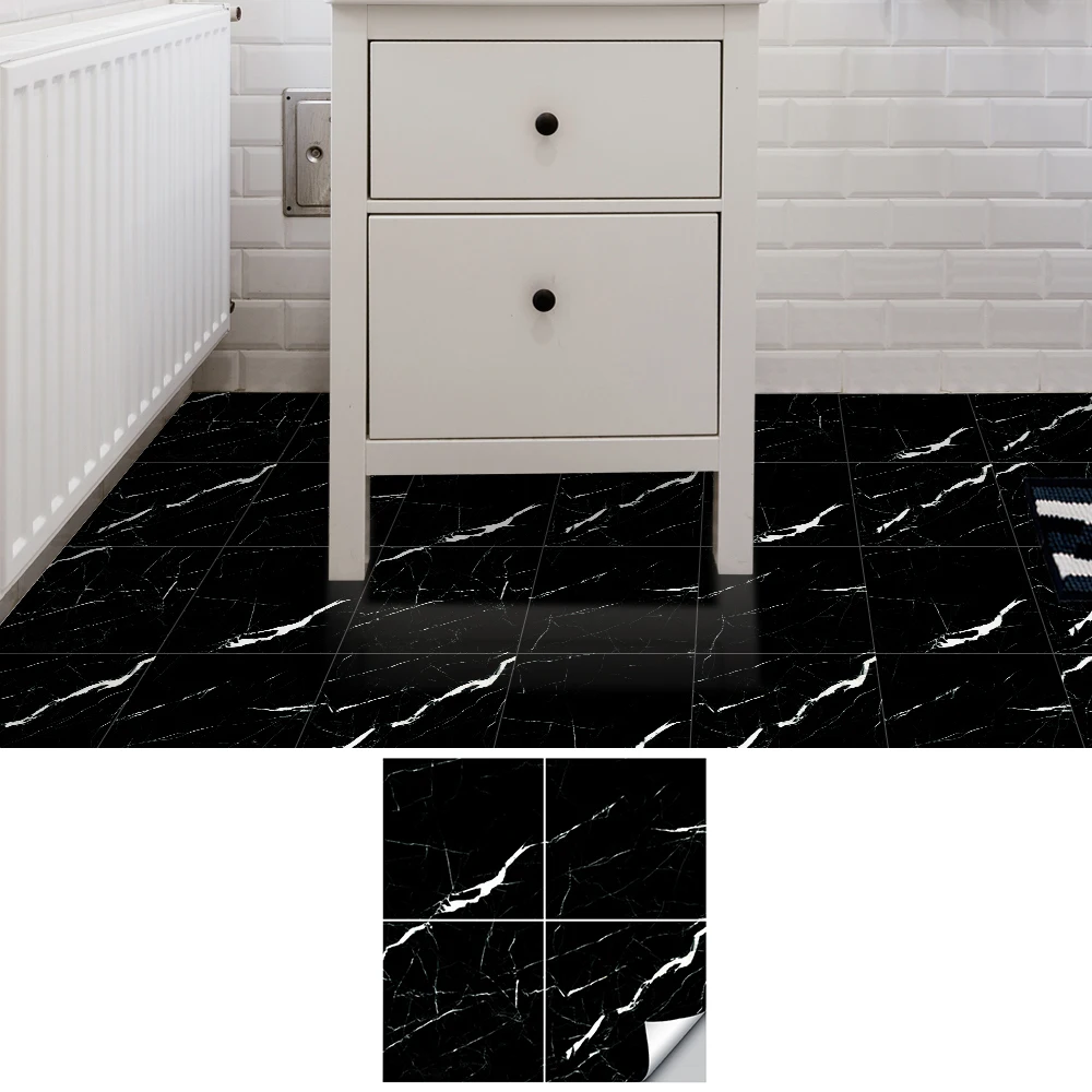프로스트 대리석 질감 데코 타일 PVC 비닐 바닥 접착 벽 스티커, 방수 주방 및 홈 데코, 4 개 