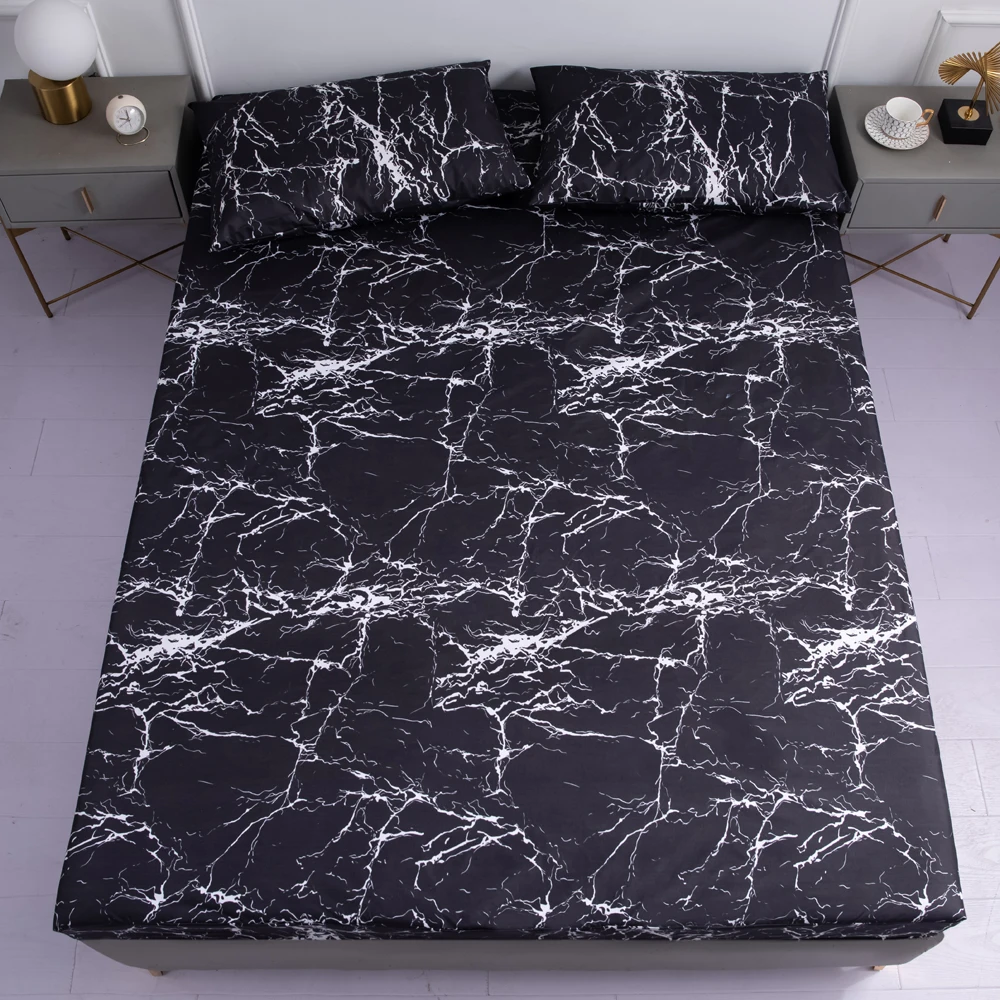 Black texture Waterproof Fitted Sheet Home Bed Cover Sabana Summer Spring Winter Mattress Covers With Elastic (no pillowcase)