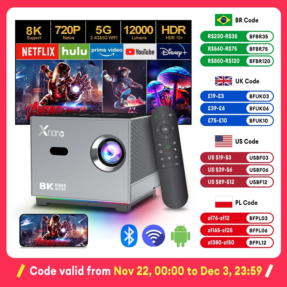 

Smart Mini X3 Projector Android 11 WiFi6 4K 1280*720P Dual Wifi 300ANSI BT5.0 Cinema Portable Projetor HY300Pro 8k Decoding