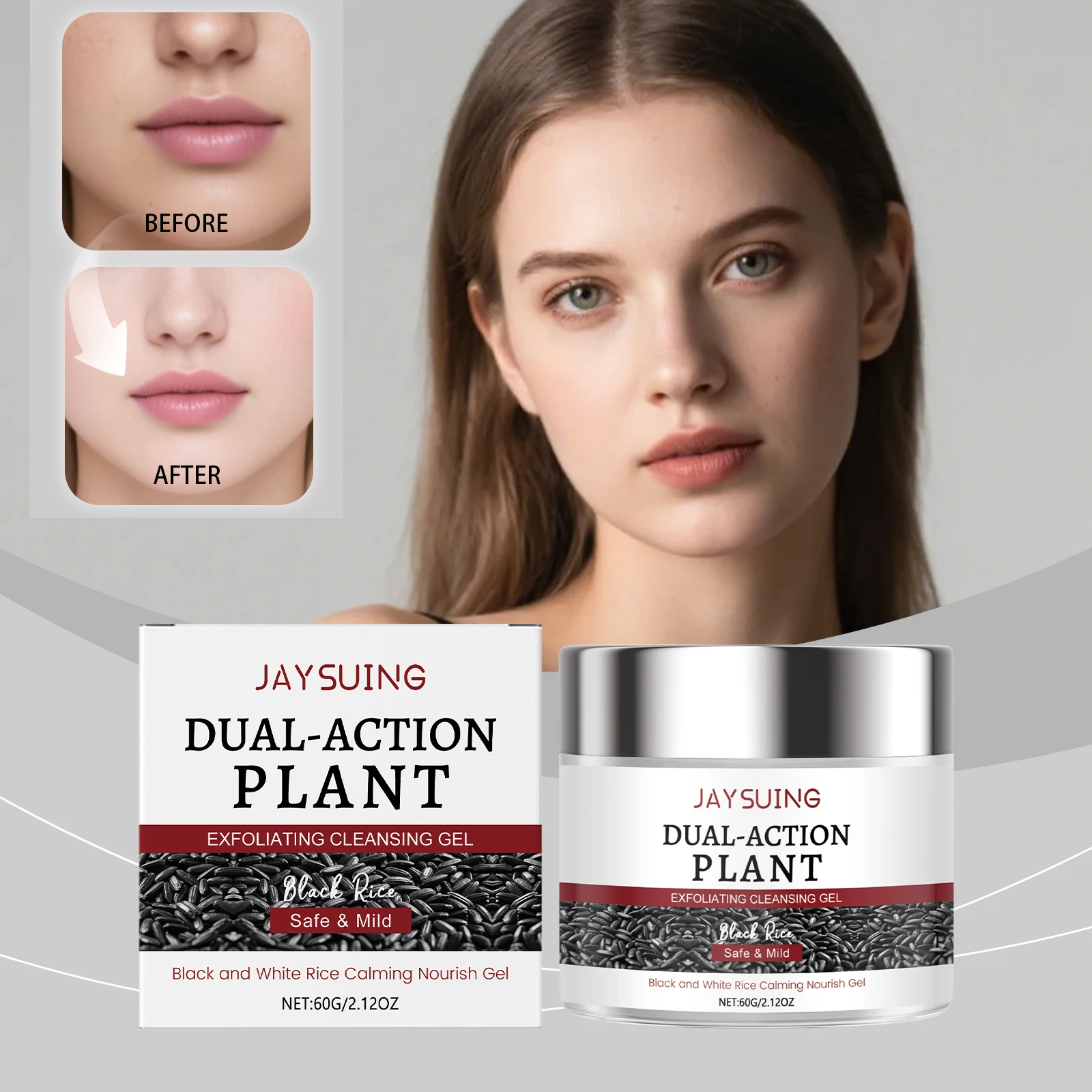 Gel limpiador de arroz negro limpia suavemente la queratina deja tierna y no apretada, refrescante, hidratante y limpia la piel del rostro