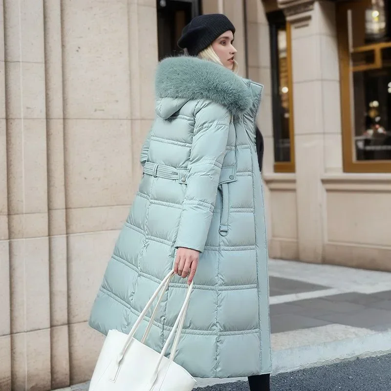 Cotton Coat Long Parka Coat Thick Jacket Women Fur Autumn Winter Warm Coats Woven Block Trend Hooded White Black Parkas