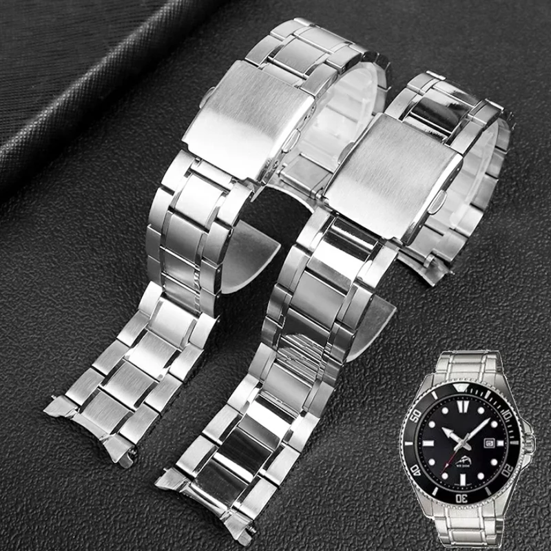 22mm Stainless Steel Curved End Watchband for Casio Strap MDV-106 Bracelet MDV106 Swordfish MTP-1374 MTP-1375 Male Watch chain