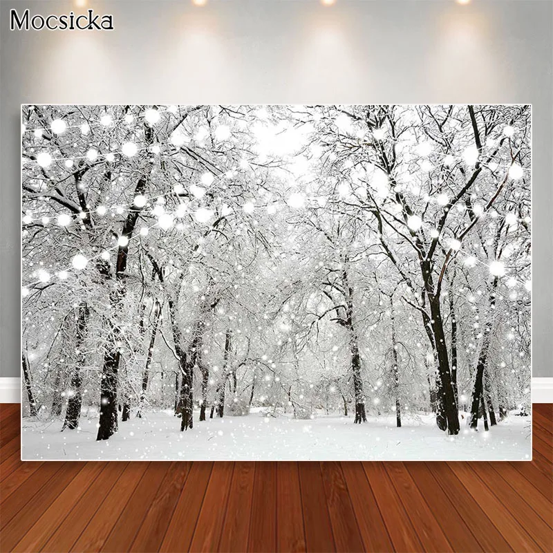 Christmas Backdrop Xmas New Year Winter Forest Photography Background for Kids Newborn Pine Snowy Photo Props Studio Booth