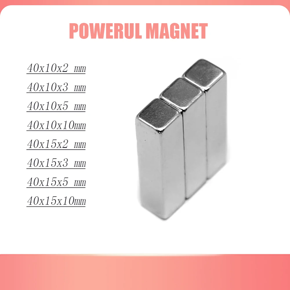 40x15x10 Strong Block Magnet 40x10x10mm Powerful Search Neodymium Magnet Sheet 40*10*2 For Home Offices DIY 40X10X5 40X15X5