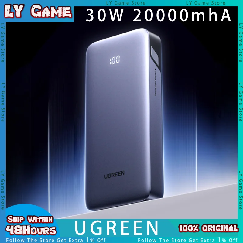 UGREEN PB532 30 Вт, быстрая зарядка, цифровой дисплей, мощность 20000 мАч, большая емкость, можно носить с помощью портативного блока питания в самолете