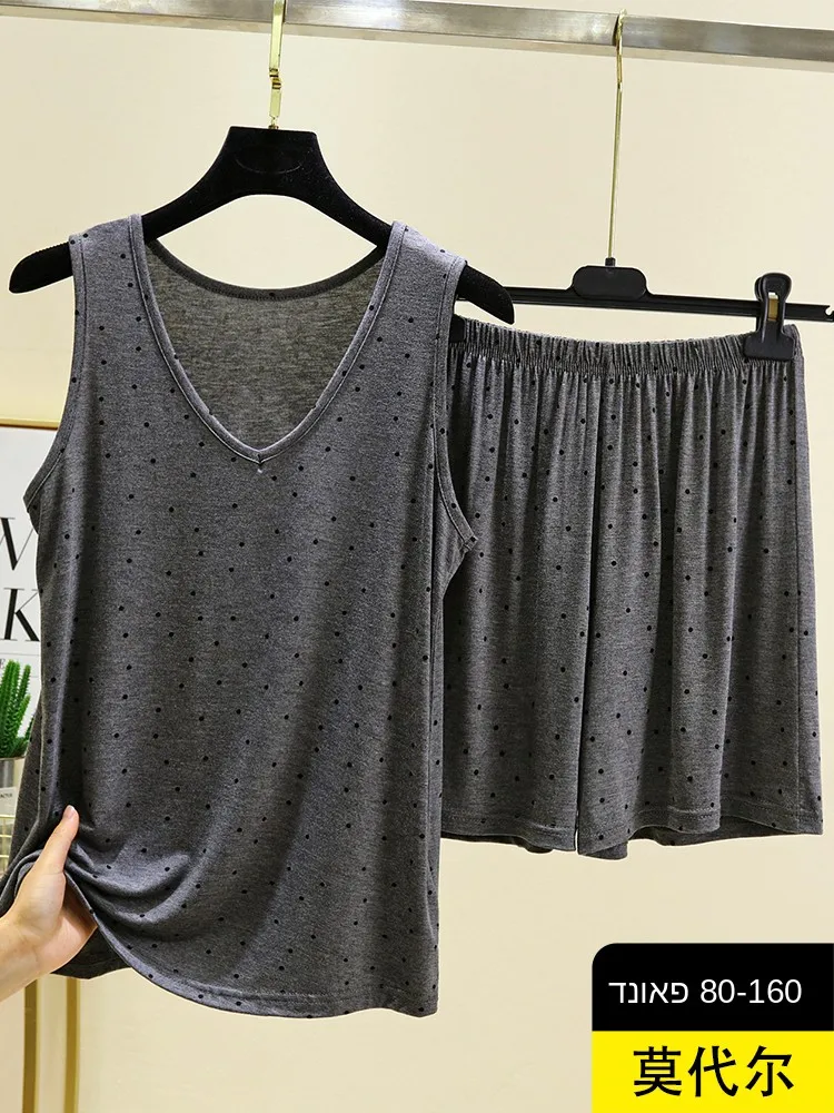 Modal V-Neck Sleeveless Summer Lightweight Dot Print Casual Loose Shorts Set Women's Home Clothes Sleepwear Comfortable Briefs