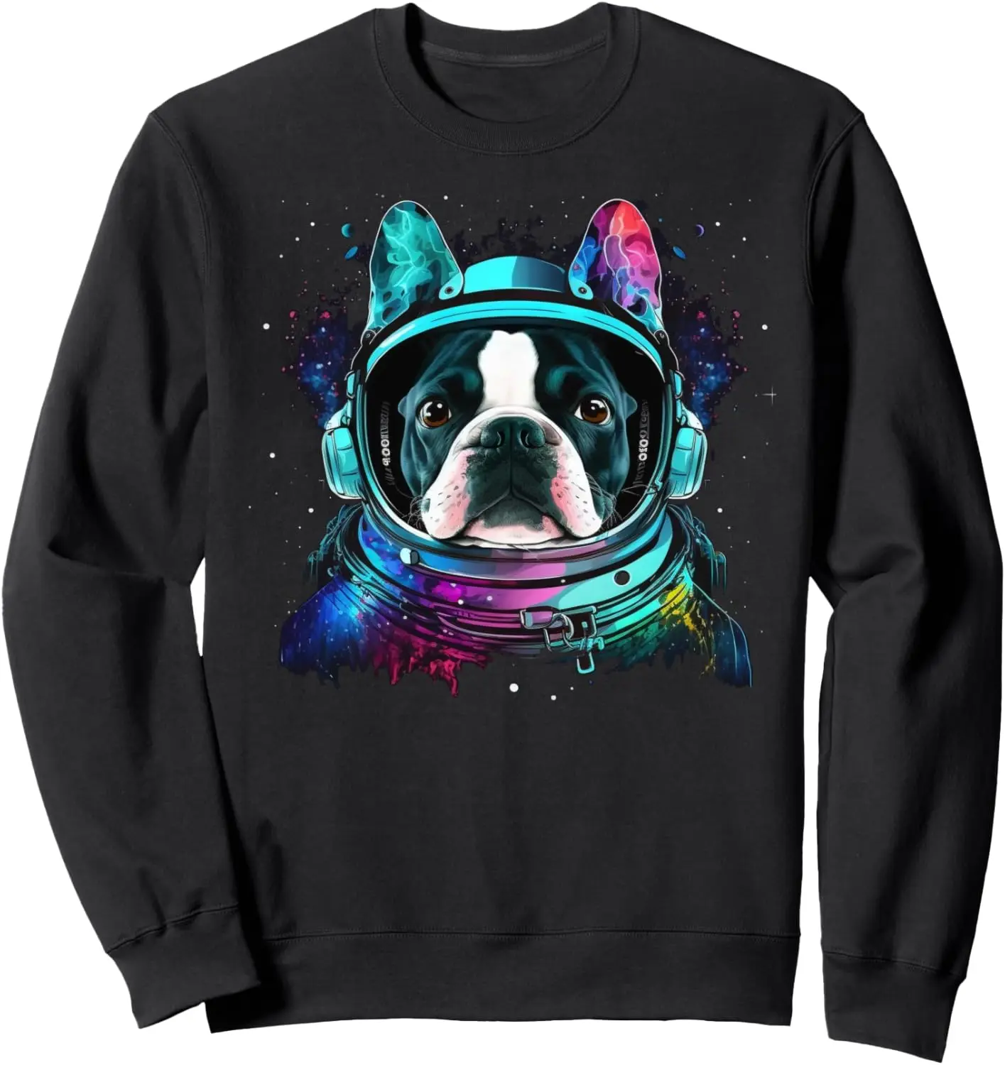 Camisola colorida do cão do astronauta do Boston Terrier, camisola cósmica do espaço exterior