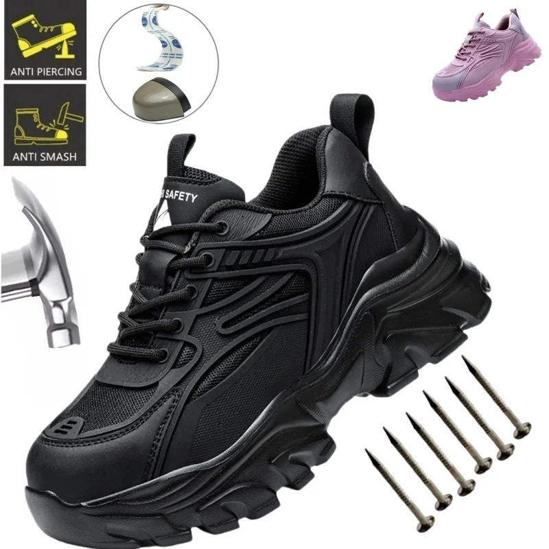 

Lace-up Safety Work Shoes For Women Steel Head Boots Female Indestructible Construction Non Slip Platform Work Shoes