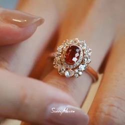 Vintage Fashion Red Zircon Adjustable Ring for WomenBride Wedding Engagement Ring Luxury Jewelry Accessories Anniversary Gift