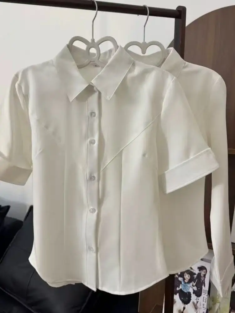 White Slim Fit Summer JK Uniform Shirt Women's Short Sleeve Fashionable Waist-Cinching Inner Wear College Style Top