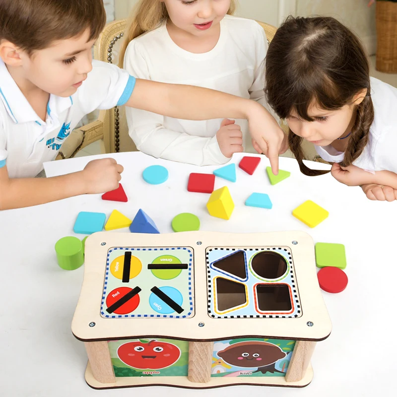 나무 색 모양 정렬 상자 몬테소리 장난감 색상 모양 정렬 장난감 유치원 조기 학습 교육 장난감 어린이를위한 선물