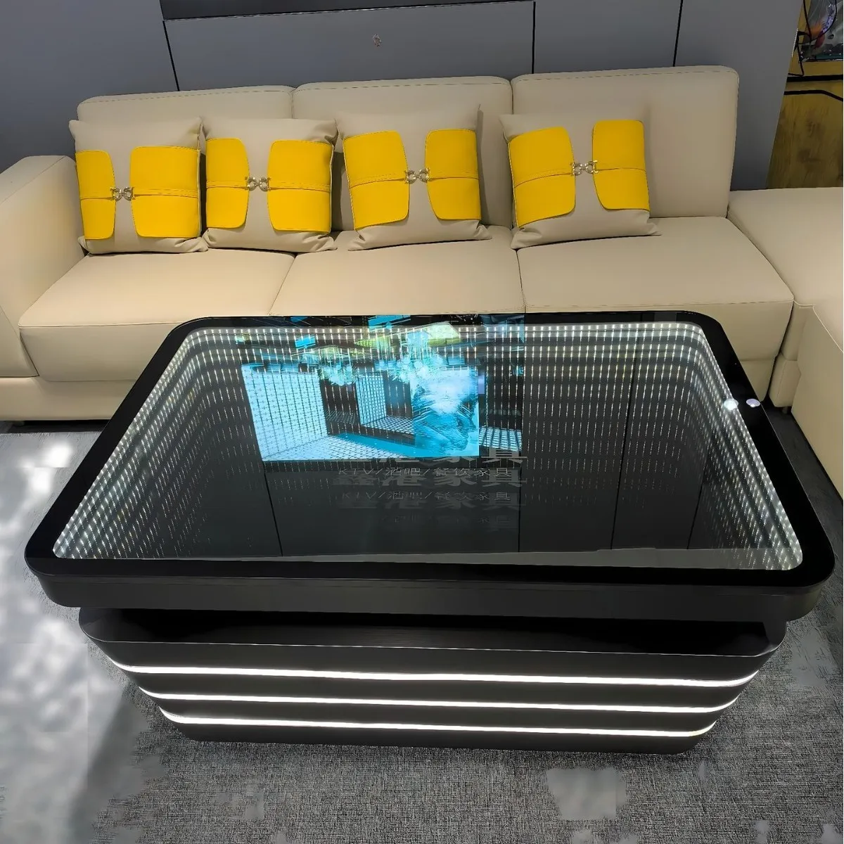 LED Light Bar Table, Stainless Steel Coffee Table for KTV Club Lounge Room, Nightclub Furniture, Modern Design, 128CM Length