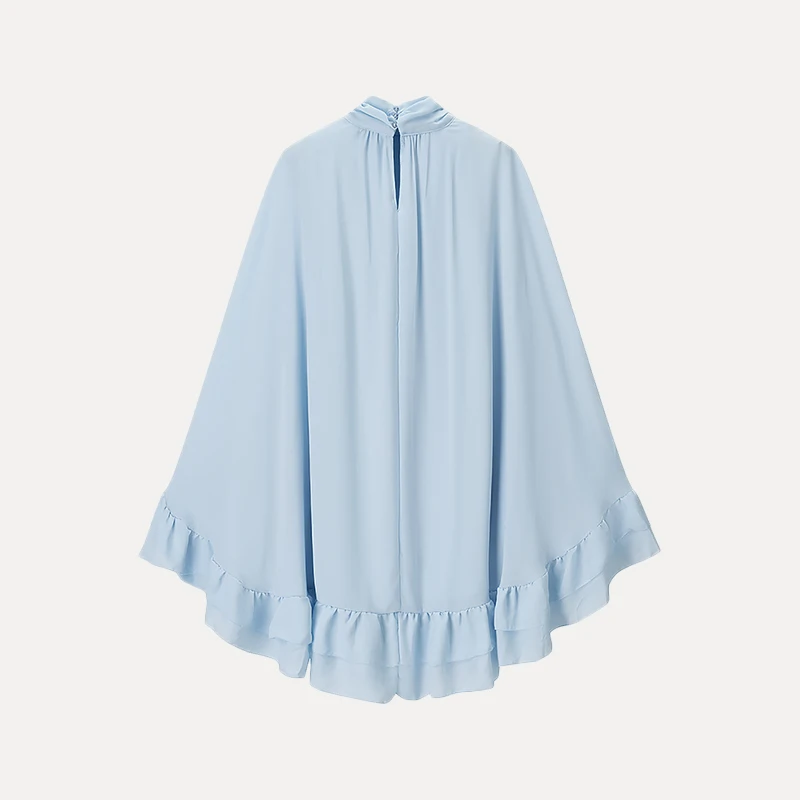 Summer 2025 Women's Casual High Waist Bell Sve Stand Collar Cloak Sle ort Cake Dr Polyester Fiber 00% Pure Color