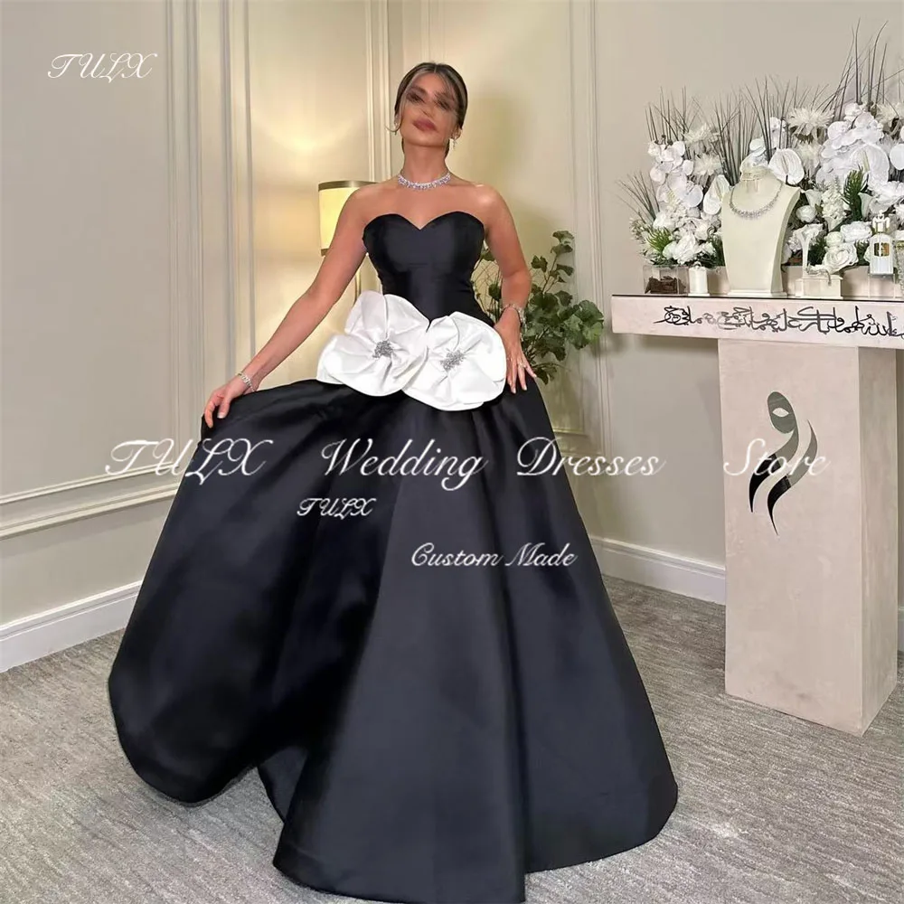 

TULX Elegant A-Line Strapless 3D Flowers Stain Evening Dress فساتين Charming Floor Length Sweetheart Prom Party Gown Customized