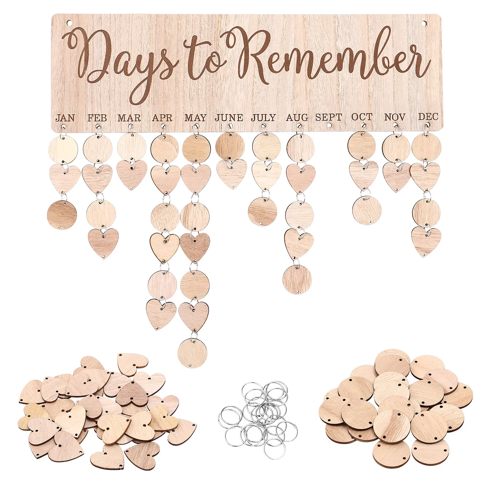 

1Set Wooden Birthday Board Reminder Hanging Calendar Plaque for Family Important Dates Natural Texture Crafted Wood Slices Wall