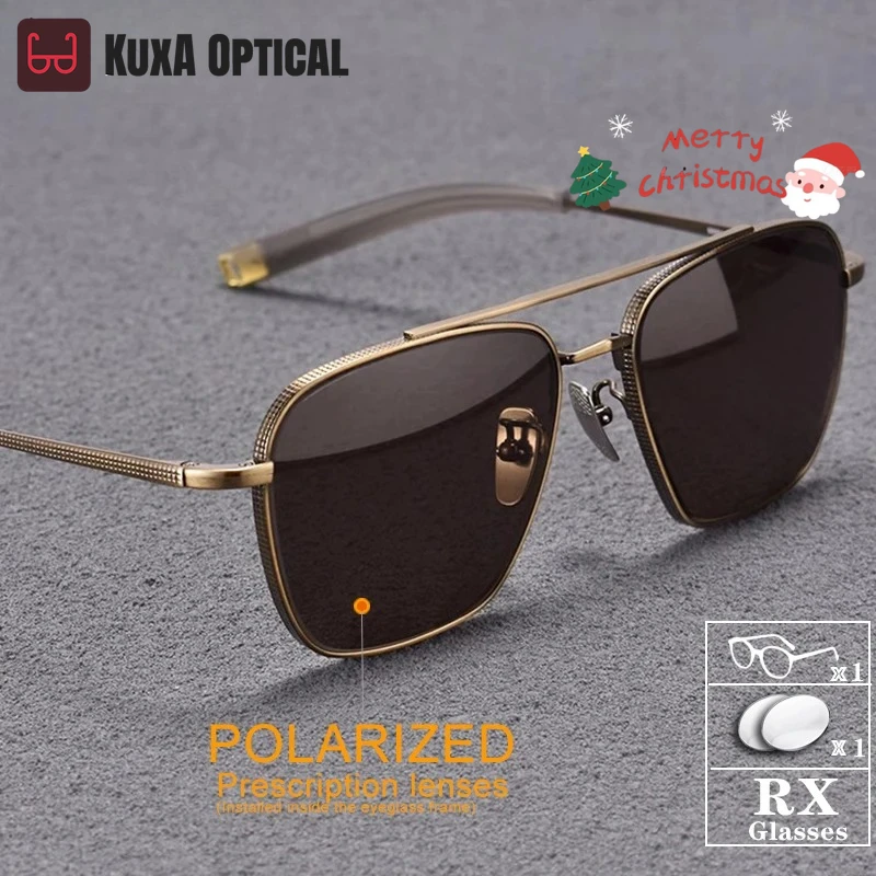 

KUXA оттенки квадратные поляризационные солнцезащитные очки для рыбалки, вождения, близорукости, мужские титановые очки, очки по рецепту, ретро-дизайн