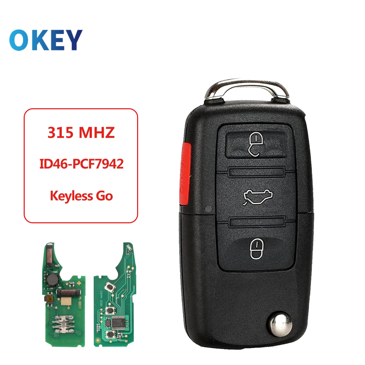 

Okey Remote Smart Car Key Keyless Go 4 Buttons 315MHz For VW Volkswagen Touareg Phaeton 3D0959753AK ID46 7942 Chip