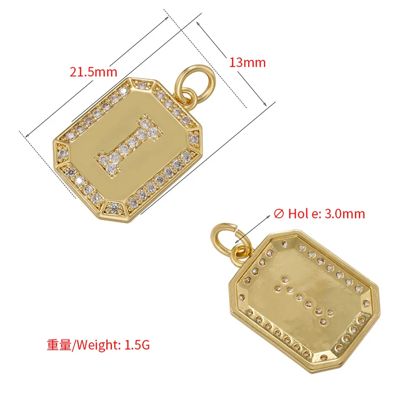 Vintage Initial Letter Zircon Square Tag Pendant Necklace Women Men Trendy Gold Color Alphabet Charm Chain Choker Making Jewelry