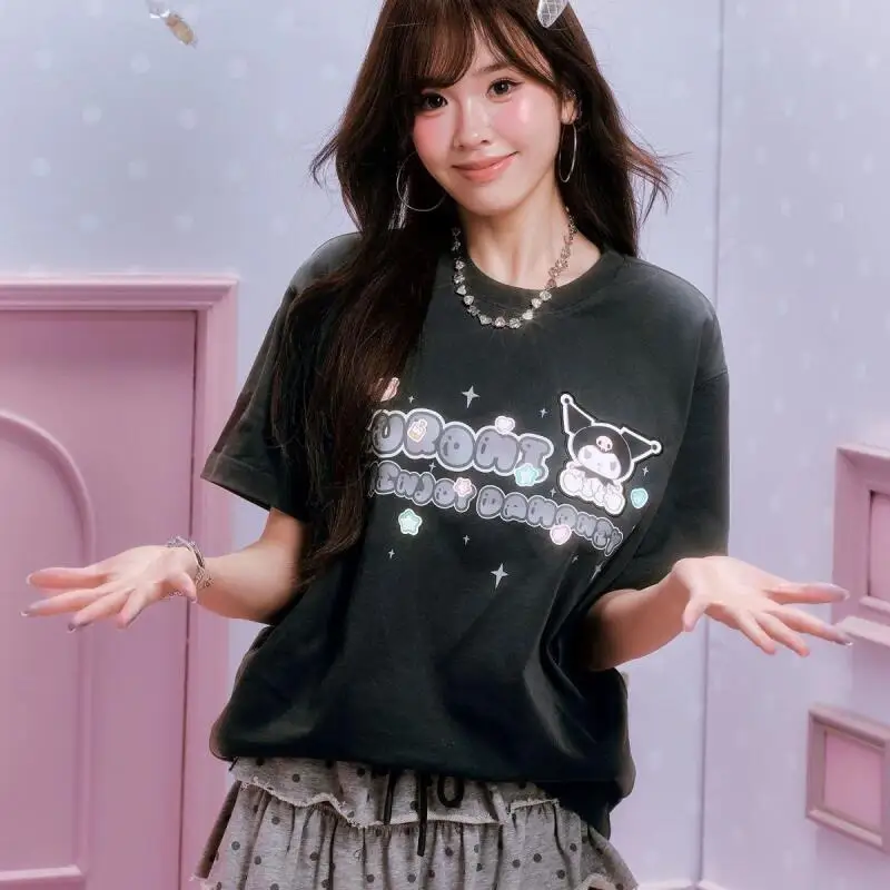 Kuromi's Summer Men's Women's New Printed Short-Sleeved T-Shirts Are Popular Gifts for Cartoon Students Cute Sweet Cool Girls