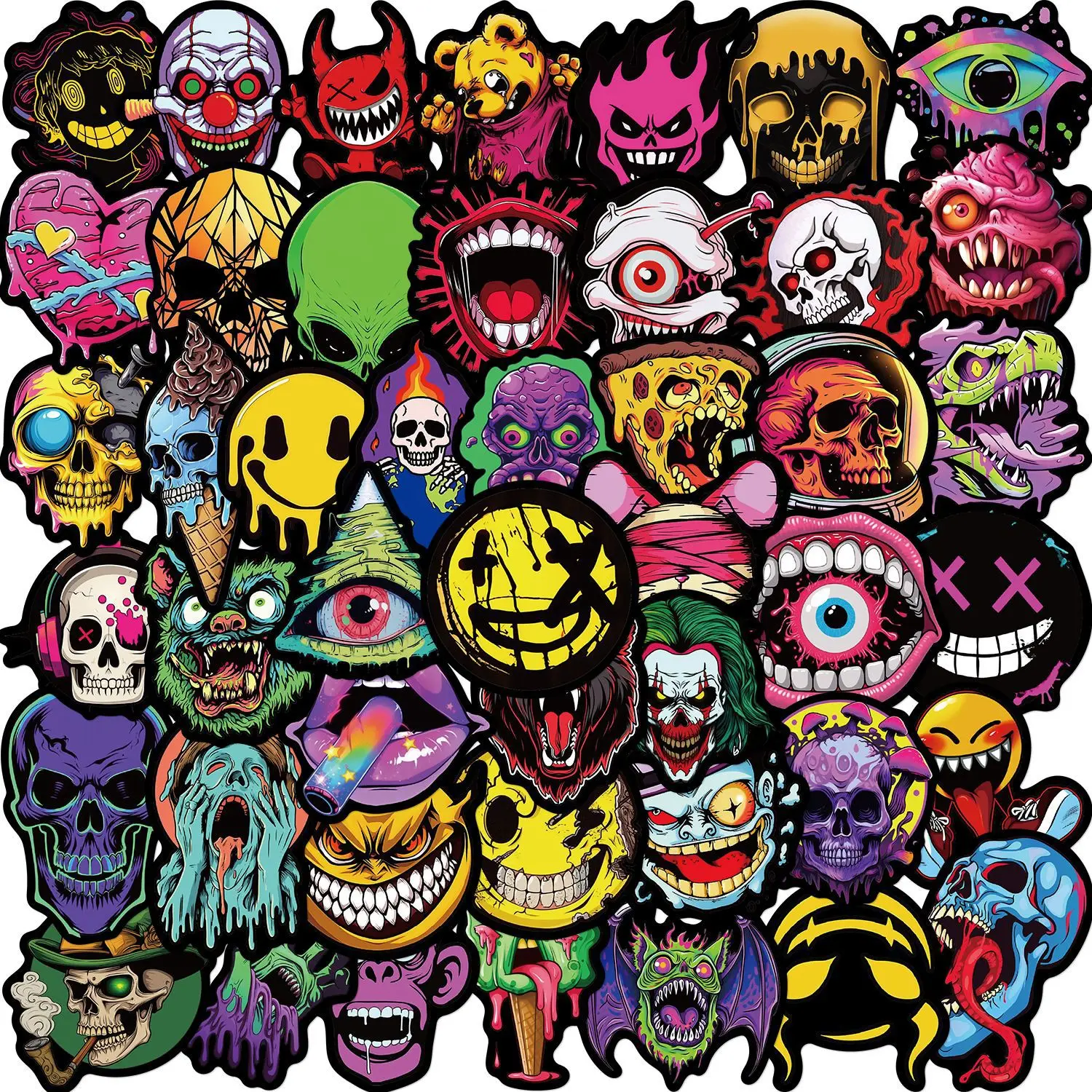 50PCS Pop Horror Grimace Stickers Cool Skull Graffiti Decals Toys Laptop Phone Motorcycle Helmet Skateboard Car Sticker