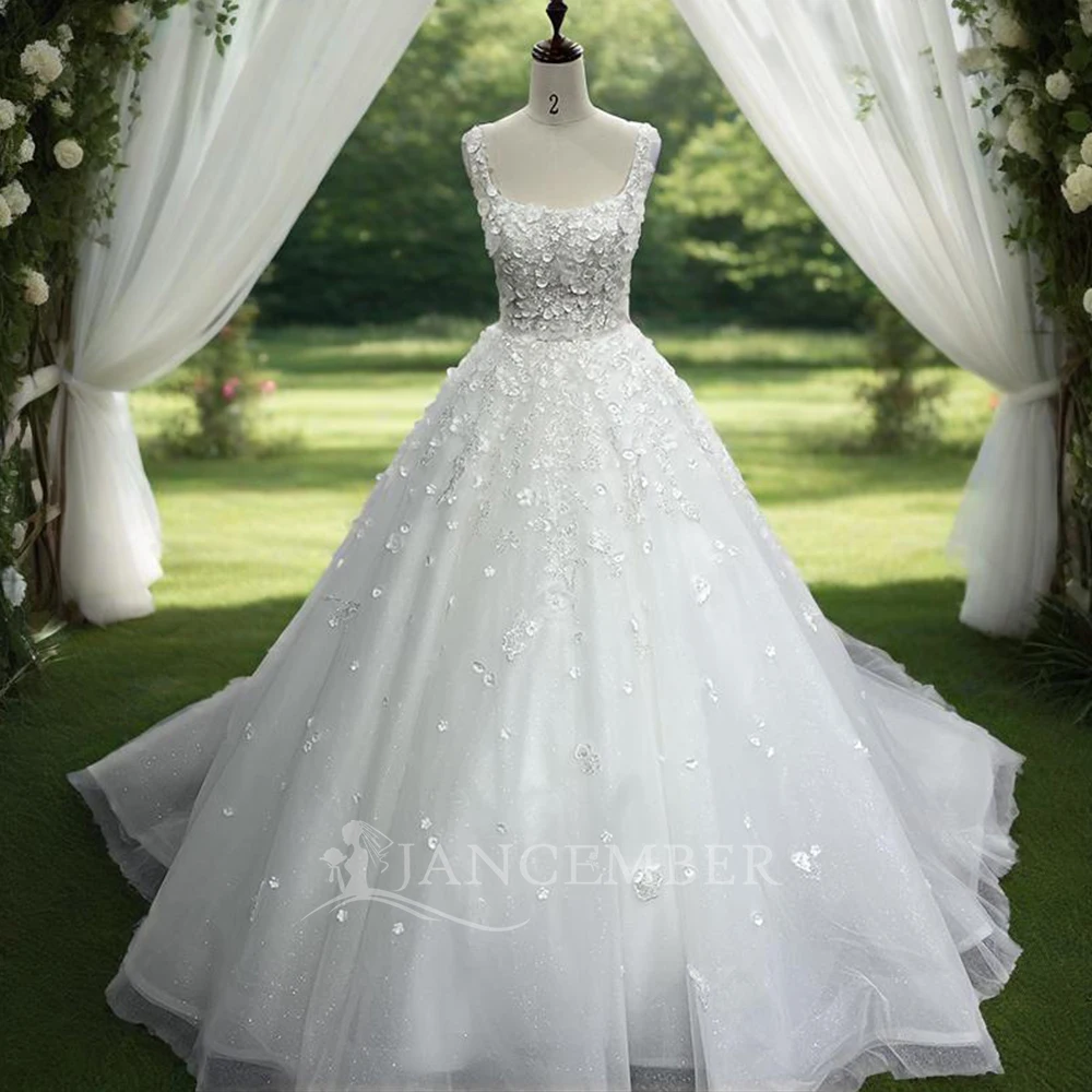 Jancember Gorgeous Women's Wedding Dresses Shiny Elegant Spaghetti Straps Princess Bridal Gown Formal Party vestidos de novia