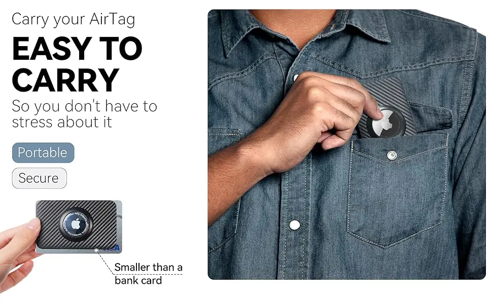 Eayburst AirTag Kartenhalter für Apple AirTag, Brieftaschen-Einsatz aus ultra-dünnem Carbonfaser, Kartenetui für Geldbörse und Rucksack – Detail 5