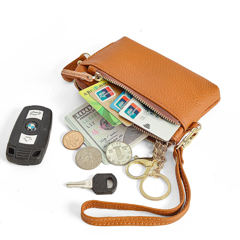 Full Grain Leather Women's Wallet FashionEuro-Japanese Style Zipper Coin Purse with Keychain & Clutch Design Wallets for Women