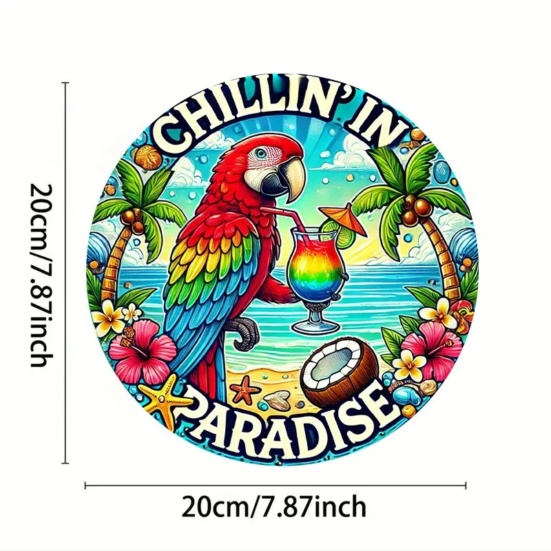 1pc Tropical Beach Parrot Tin Metal Signs Wall Art - Chillin' in Paradise with