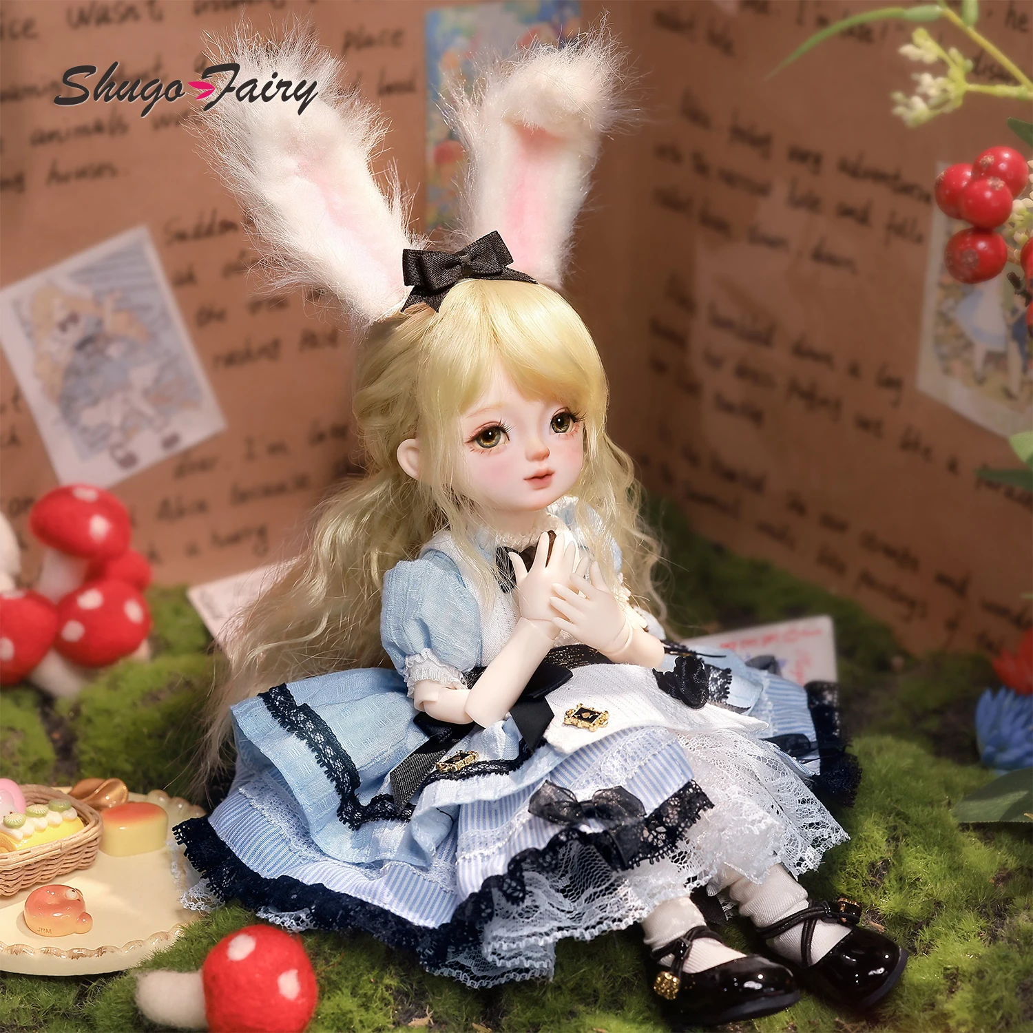 ShugaFairy Yenny E 1/6 BJD - Curly Hair Storybook Princess 30cm Anime Fairy Figure Full Set with Rabbit Ear Headpiece & Outfits