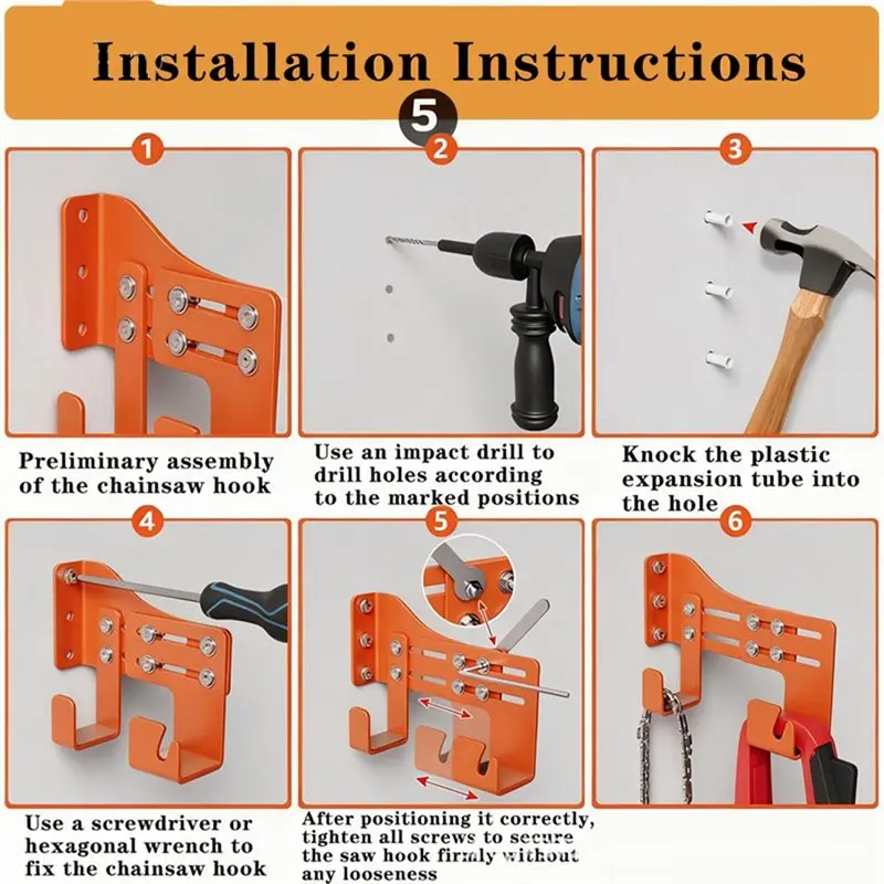 CYCLI-Penyangga Gergaji Dinding Tahan Beban Berat, Gantungan Gergaji yang Dapat Disesuaikan dengan 2 Pengait untuk Penyimpanan Gergaji di Garasi, Penyimpanan Peralatan
