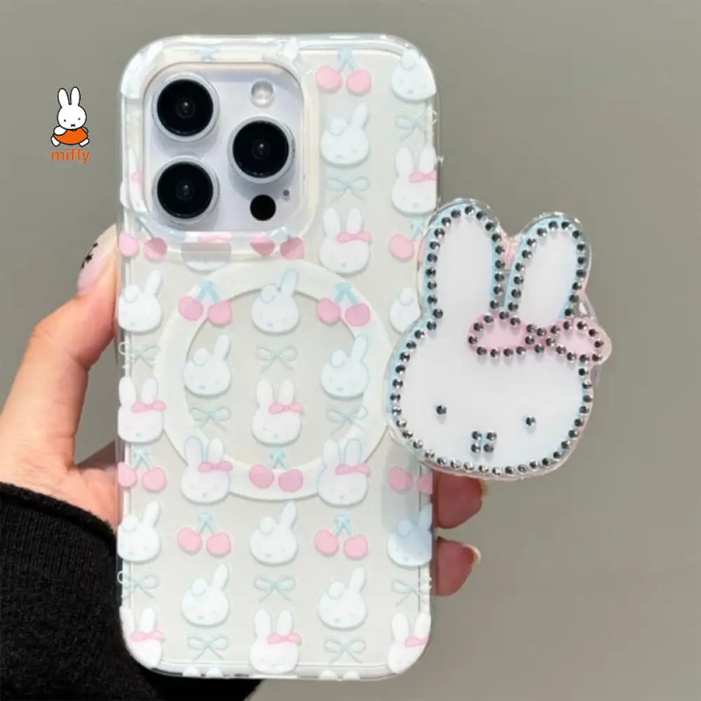 

Miffy Rhinestone Socket Phone Case Cartoon Clear Pattern Cute Animal Fashion Phone Case for Girls Kawaii Glittery Phone Case