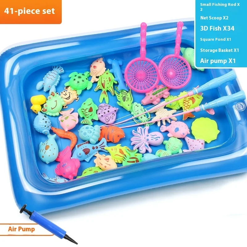 Jeu de pêche magnétique pour enfants, 41 pièces, ensemble de jouets de pêche, piscine gonflable, stand de rue, cadeau, jouets d'été