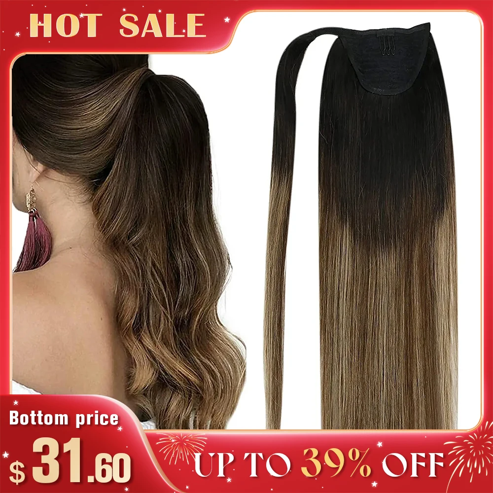 VeSunny Ponytail Human Hair Straight 80g Clip in Hair Extensions Human 14-22