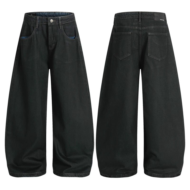 Vintage Distressed Scimitar Jeans Men's Streetwear Fashion Loose Casual Wide-Leg Denim Machete Pants Baggy Jeans Trousers