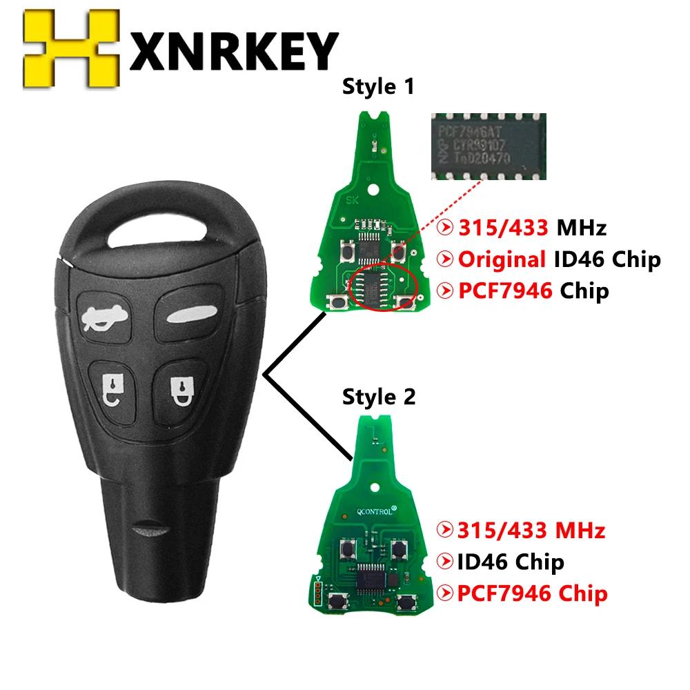 XNREKY-llave de coche inteligente LTQSAAM433TX, mando a distancia de 4 botones para Saab 9-3 93 2003-2007, PCF7946A 315/433MHZ, Original