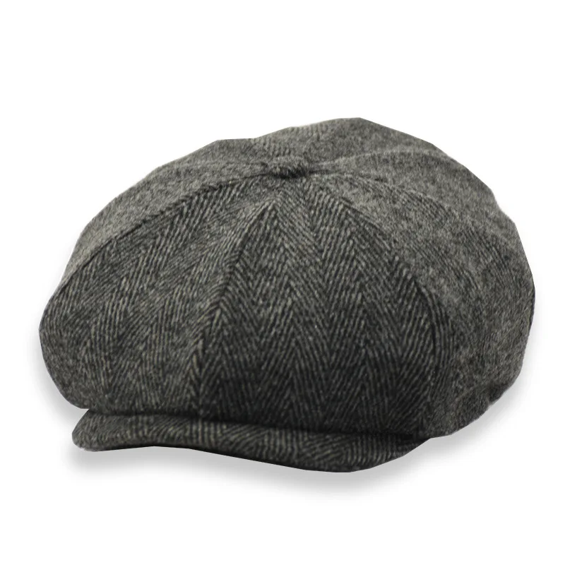 55-58 59-60cm Men\'s 8 Panel Wool Blend Newsboy Flat Cap Herringbone Tweed Hat