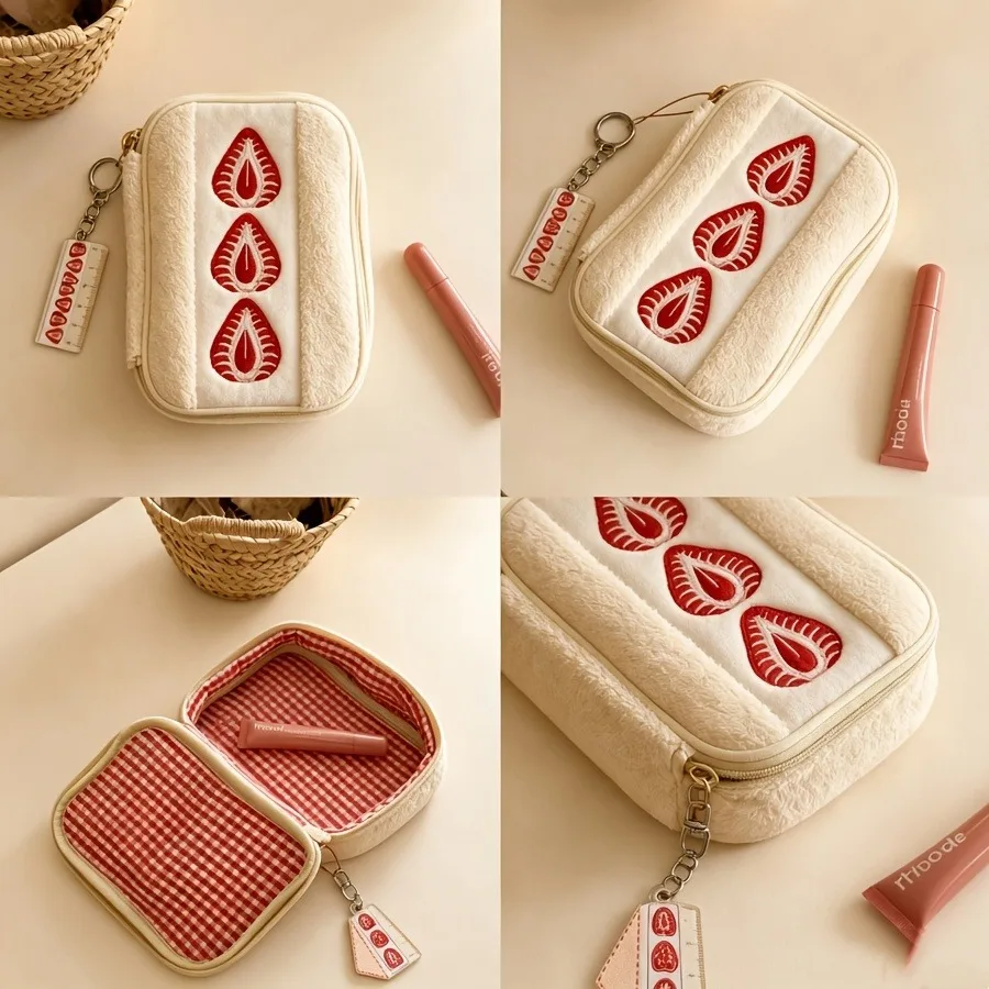 This Strawberry Sandwich Plush Pencil Case Is a Sweet And Cute Women'S Small Item Pouch, Ideal for Storing Pens, Makeup Brushes