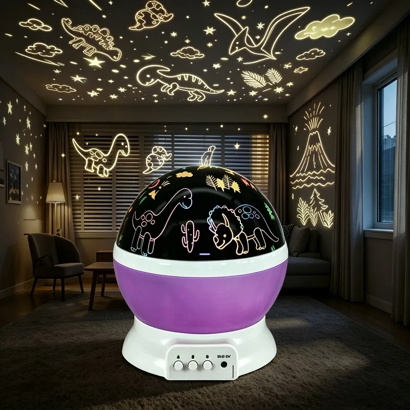Lampka nocna LED z projektorem dinozaurów z Parku Jurajskiego, automatyczna zmiana kolorów, światła USB RGB do pokoju dziecięcego, na przyjęcie urodzinowe.