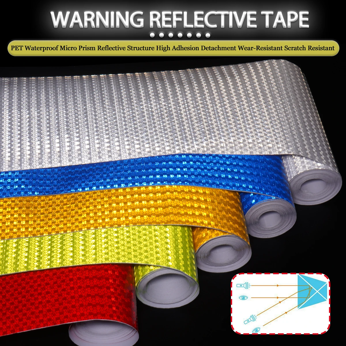 20cm Solid Color High Brightness Reflective Tape Pvc Self-Adhesive Safety Protection for Trucks Car Construction Site Facilities