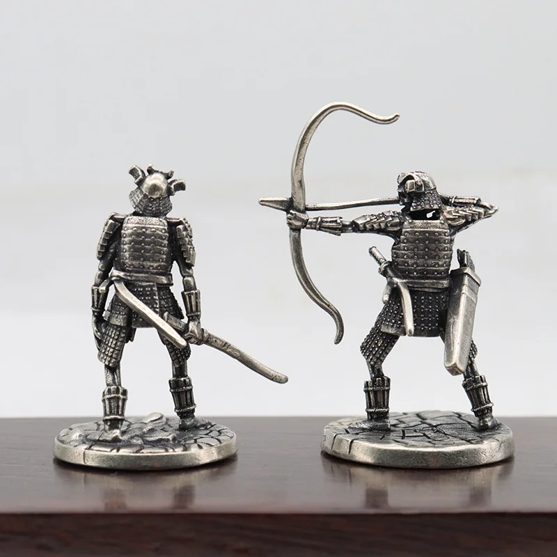 Vintage White Brass Japanese Shogunate Skeleton Warrior Archer Soldier Figurines War Chess Pieces Small Ornament Home Decoration